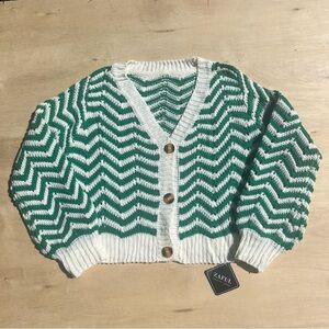 Womens small NWT green cardigan button up casual comfy sweater fall winter warm